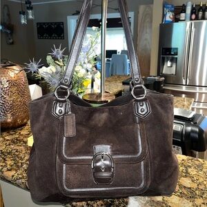 Coach F24688 Campbell Suede Belle Carryall Chocolate Brown